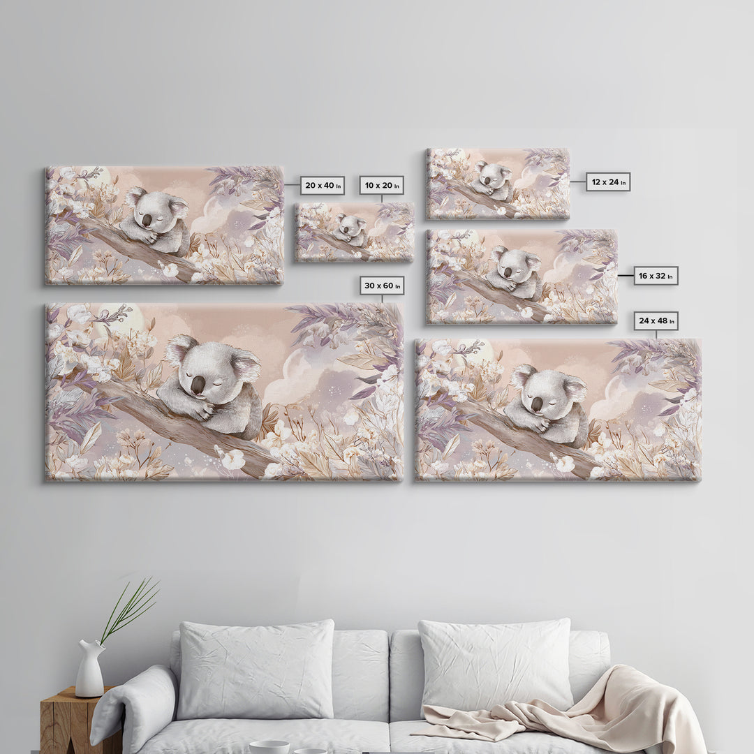 Sleeping Koala on Eucalyptus Branch Canvas Print, Nursery Art, Digital Art, Nursery Decor, Watercolor Art, Nursery, NUR-2x1-57