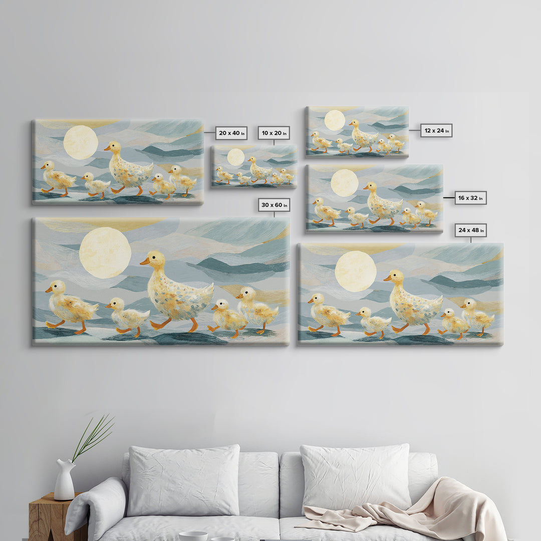 Ducklings Following a Mother Duck Canvas Print, Nursery Art, Wall Art, Nursery Decor, Oil Painting, Nursery, Nursery Prints, NUR-2x1-58