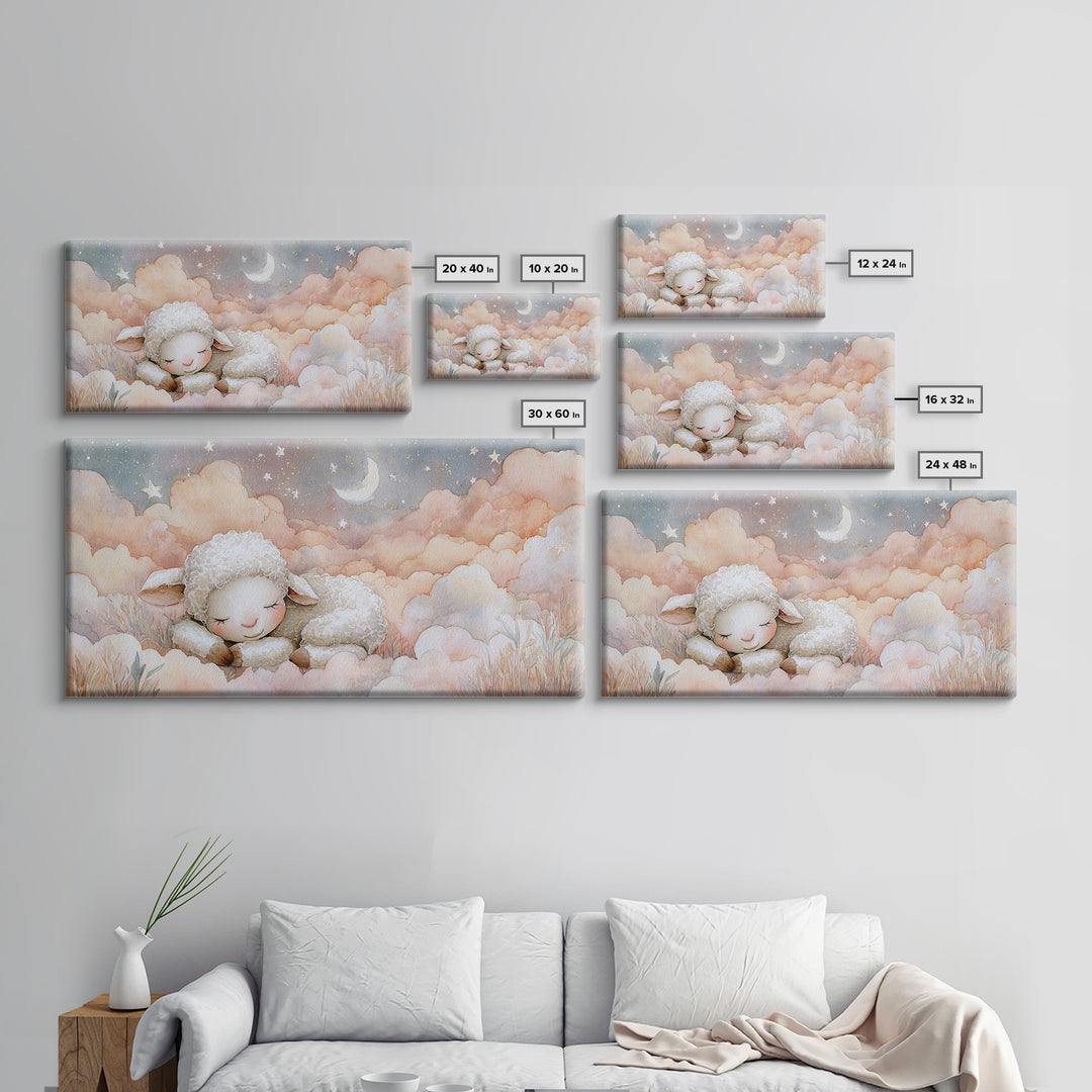 Little Lamb under a Starry Sky Canvas Print, Nursery Art, Girl Nursery Decor, Nursery Decor, Fine Art, Nursery, Kids Room Art, NUR-2x1-63