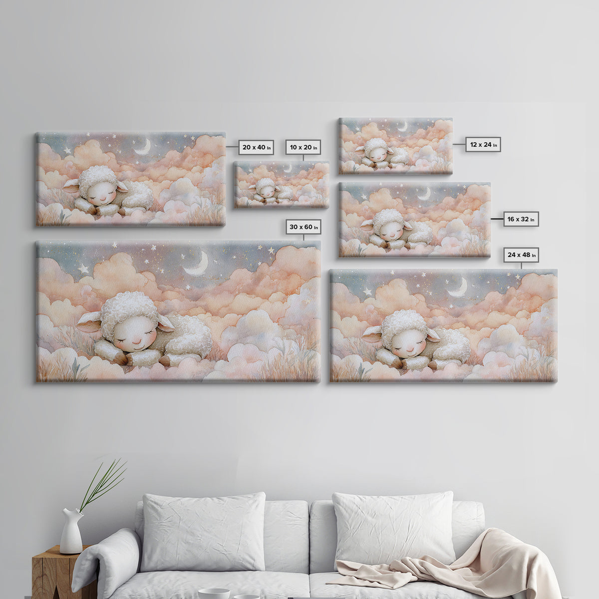 Little Lamb under a Starry Sky Canvas Print, Nursery Art, Girl Nursery Decor, Nursery Decor, Fine Art, Nursery, Kids Room Art, NUR-2x1-63