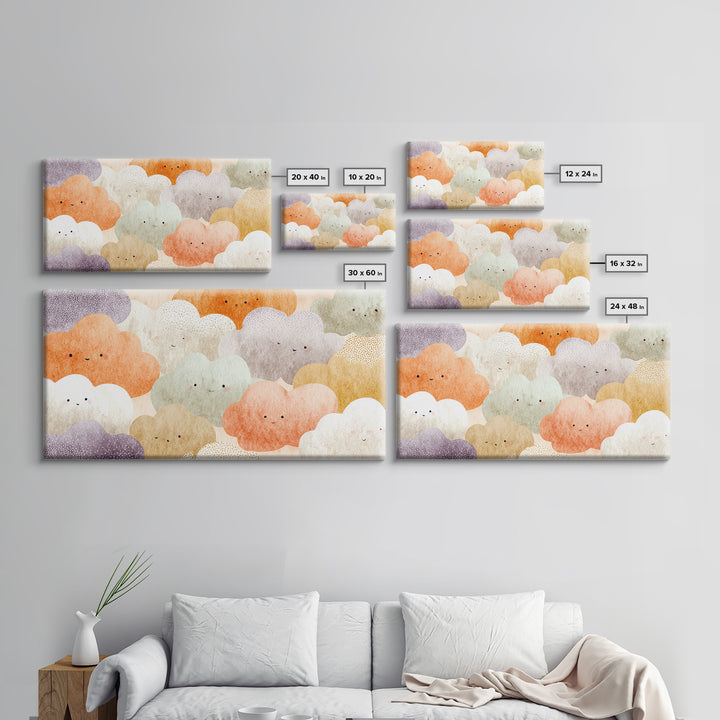 Clouds and Raindrops Canvas Print, Nursery Art, Textured Painting, Nursery Decor, Watercolor Art, Nursery, Wall Art Print, NUR-2x1-66