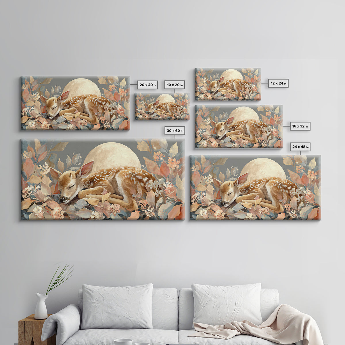 Deer Fawn Sleeping Framed Canvas Print, Nursery Art, Kids Room Art, Nursery Decor, Fine Art, Nursery, Textured Painting, NUR-2x1-67