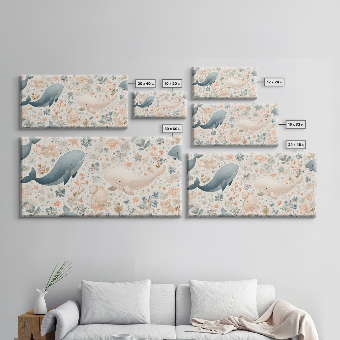 Friendly Ocean Creatures Canvas Print, Nursery Art, Printable Art, Nursery Decor, Fine Art, Nursery, Watercolor Print, NUR-2x1-68