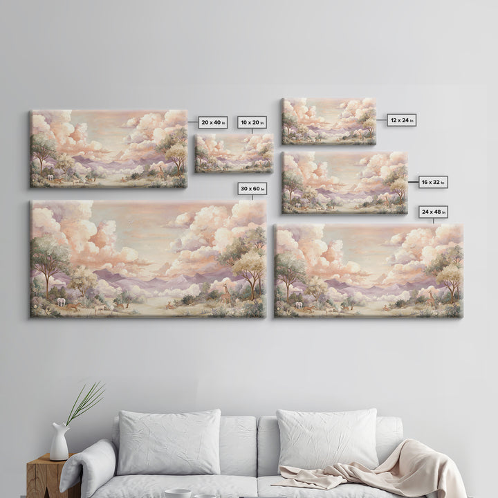 Animal Alphabet Scene Without Readable Letters Framed Canvas Print, Nursery Art, Art Print, Nursery Decor, Fine Art, Nursery, NUR-2x1-7