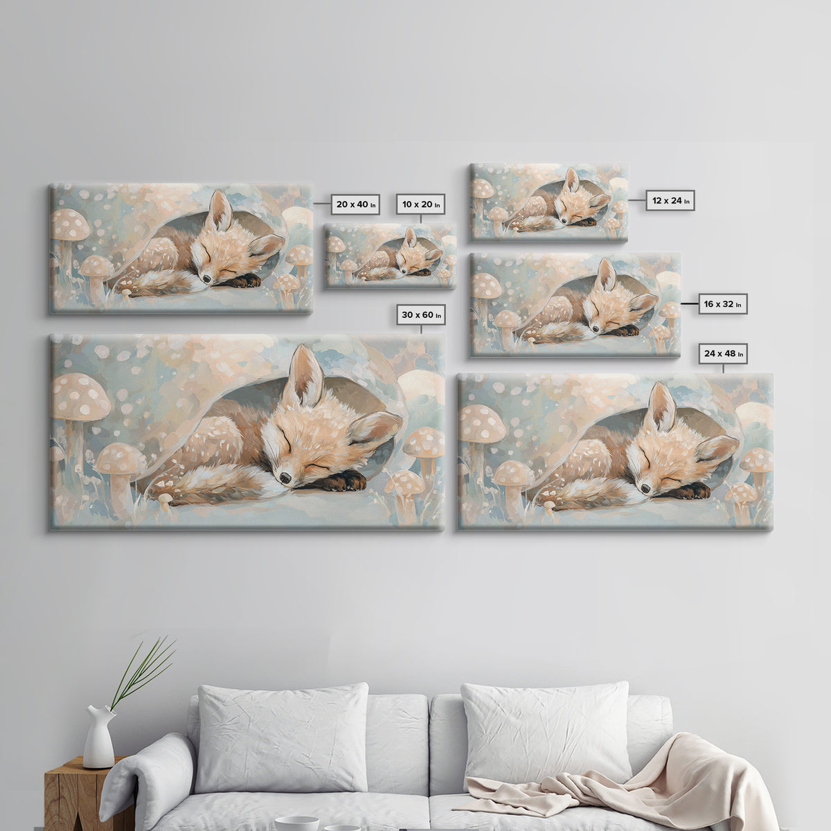 Woodland Fox Tucked Framed Canvas Print, Nursery Art, Nursery, Nursery Decor, Fine Art, Nursery, Playroom Wall Decor, NUR-2x1-72