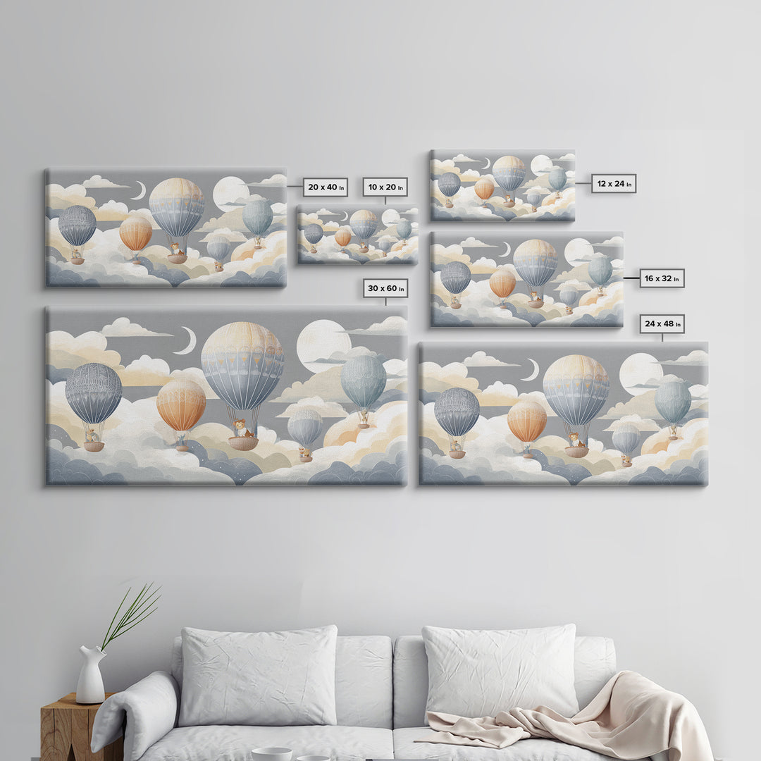 Floating Hot Air Balloon Framed Canvas Print, Nursery Art, Butterfly Wall Art, Nursery Decor, Nursery, Woodland Nursery Art, NUR-2x1-80