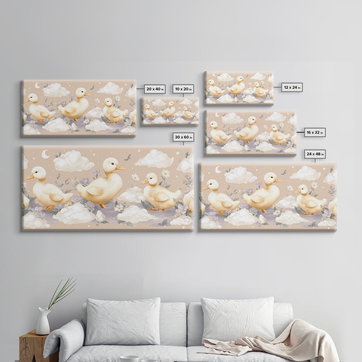 Ducklings Following a Mother Duck Canvas Print, Nursery Art, Wall Art, Nursery Decor, Oil Painting, Nursery, Nursery Prints, NUR-2x1-82