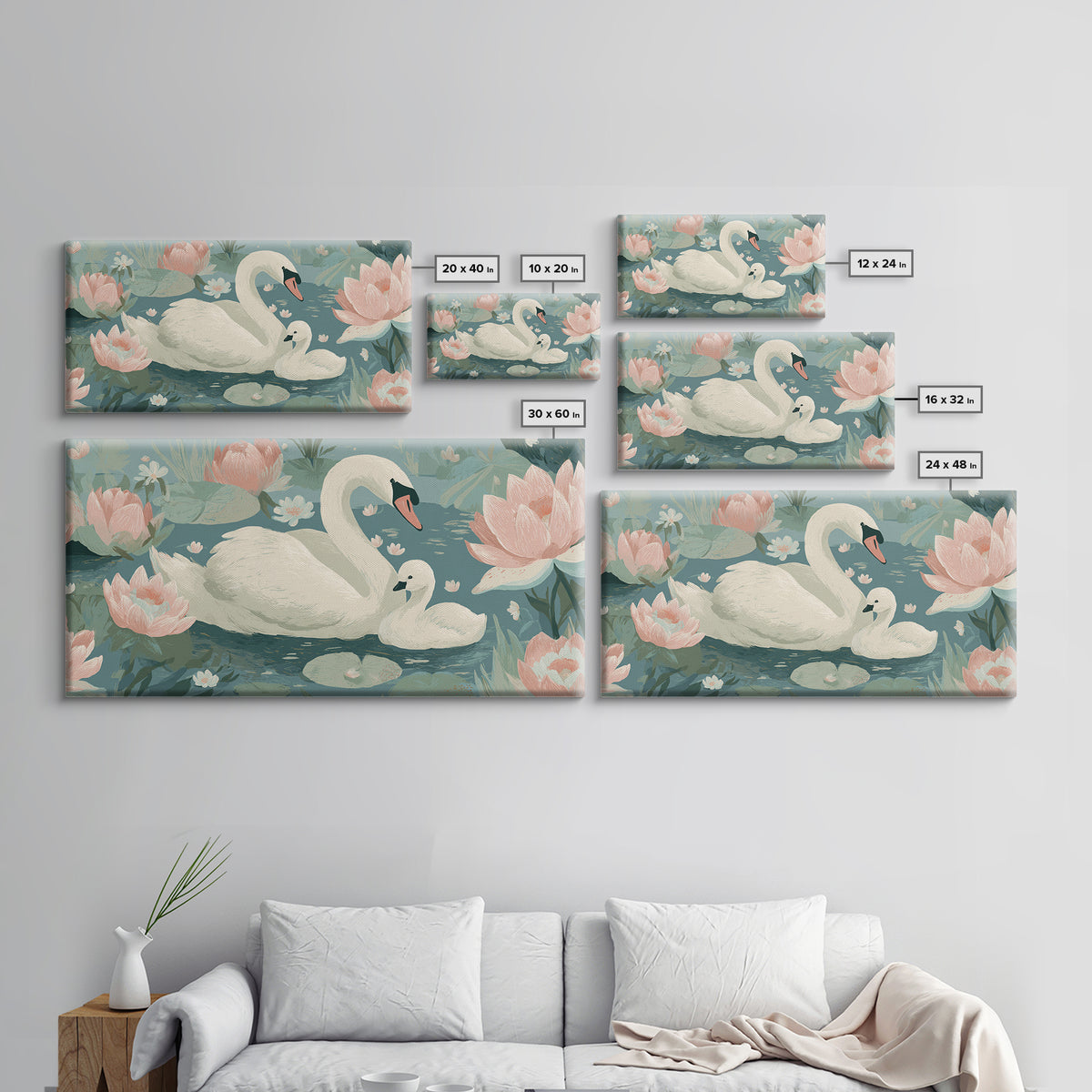 Swan and Cygnet Framed Canvas Print, Nursery Art, Digital Download Art, Nursery Decor, Fine Art, Nursery, Whimsical Wall Art, NUR-2x1-84