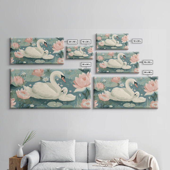 Swan and Cygnet Framed Canvas Print, Nursery Art, Digital Download Art, Nursery Decor, Fine Art, Nursery, Whimsical Wall Art, NUR-2x1-84