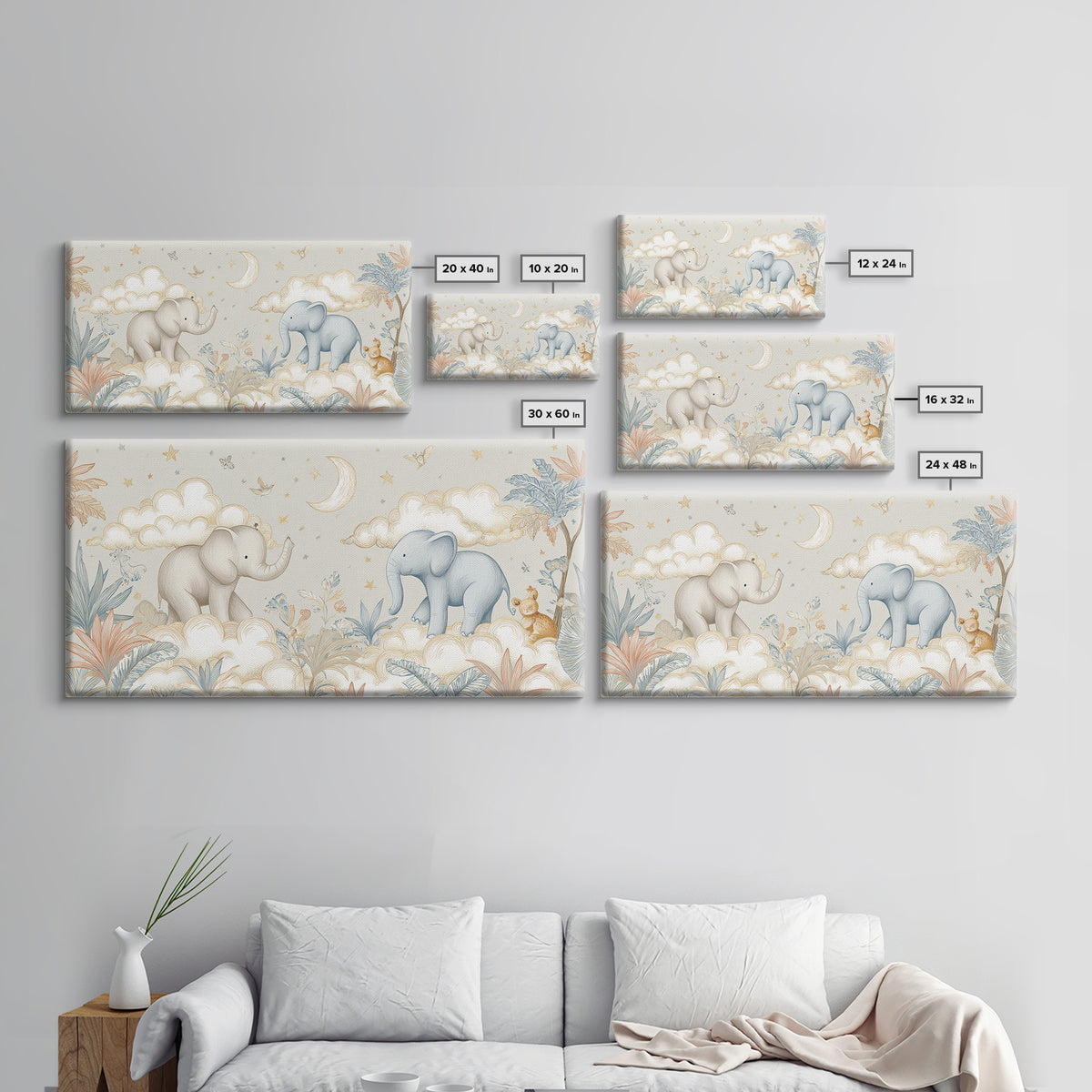 Pastel Jungle Animals Framed Canvas Print, Nursery Art, Wall Decor, Nursery Decor, Fine Art, Nursery, Playroom Decor, NUR-2x1-86