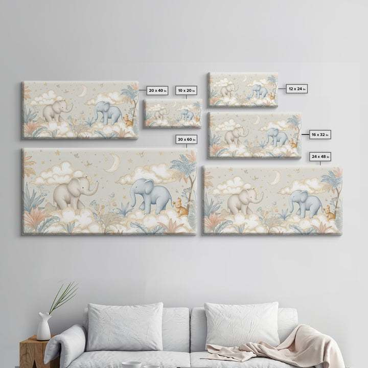 Pastel Jungle Animals Framed Canvas Print, Nursery Art, Wall Decor, Nursery Decor, Fine Art, Nursery, Playroom Decor, NUR-2x1-86