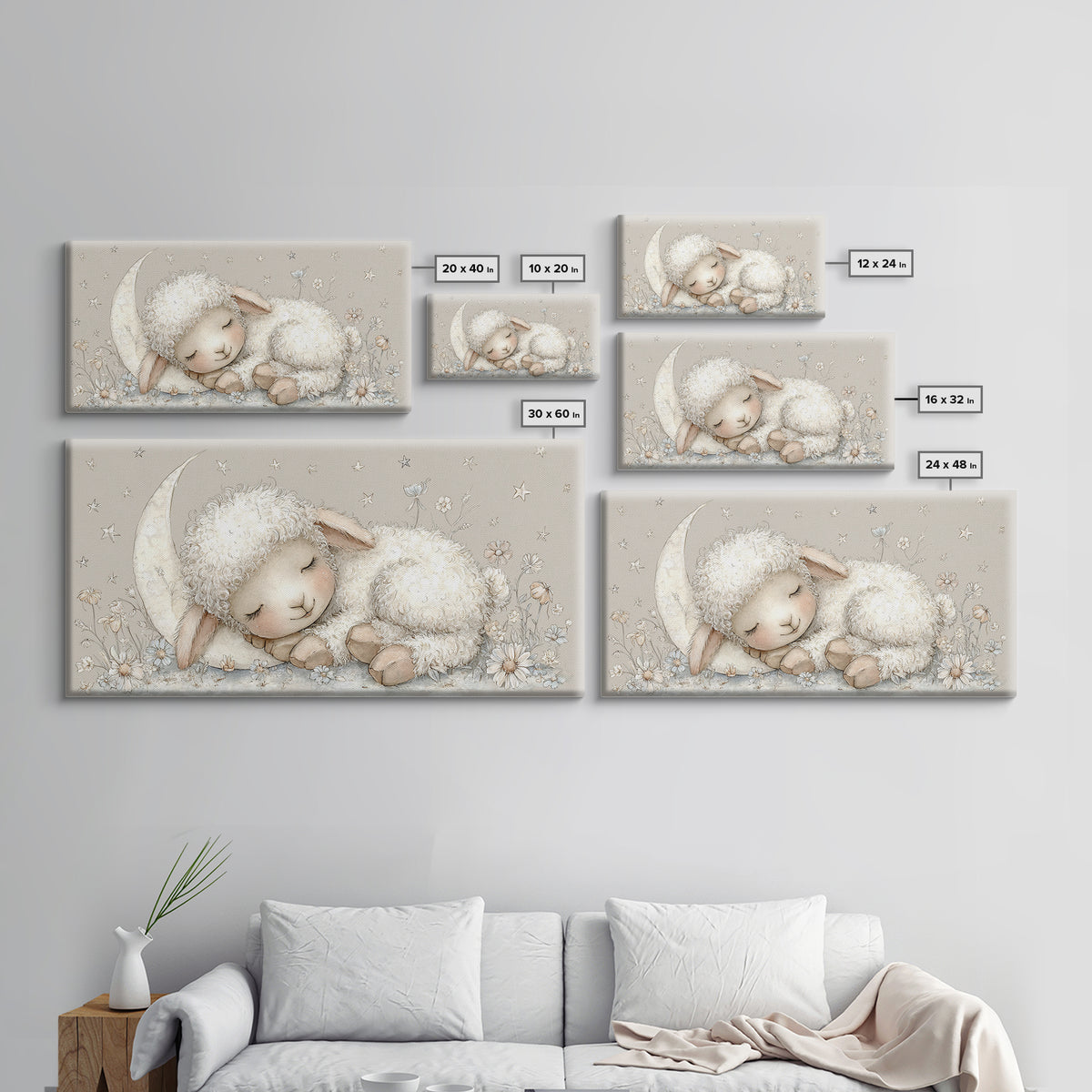Little Lamb under a Starry Sky Framed Canvas Print, Nursery Art, Playroom Wall Decor, Nursery Decor, Fine Art, Nursery, NUR-2x1-87
