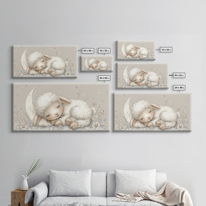Little Lamb under a Starry Sky Framed Canvas Print, Nursery Art, Playroom Wall Decor, Nursery Decor, Fine Art, Nursery, NUR-2x1-87