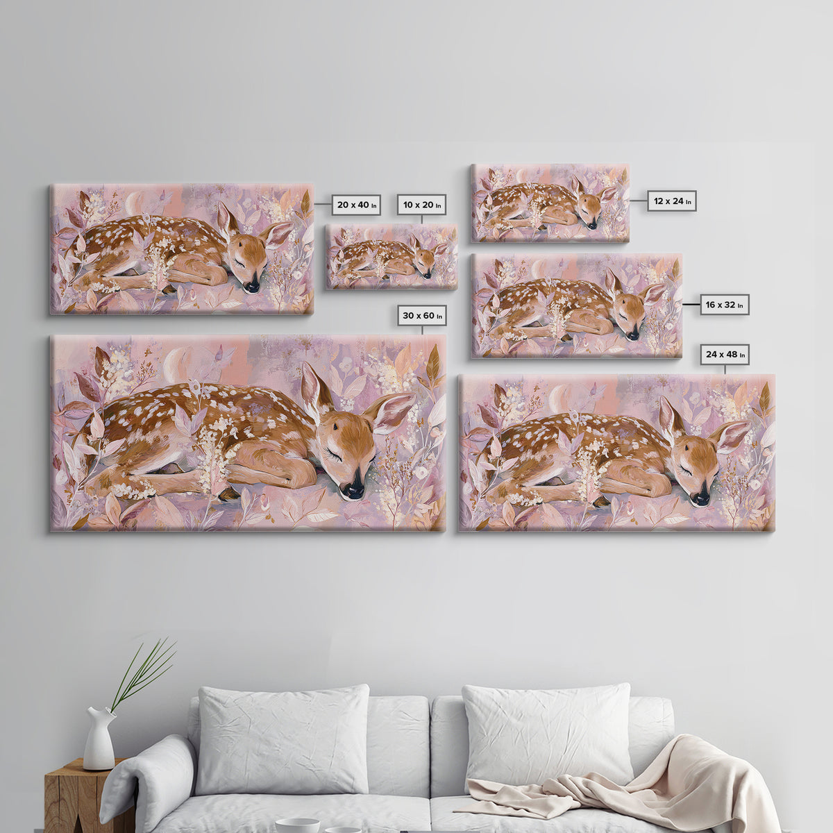 Deer Fawn Sleeping Framed Canvas Print, Nursery Art, Nursery Wall Art, Nursery Decor, Fine Art, Nursery, Woodland Nursery, NUR-2x1-91