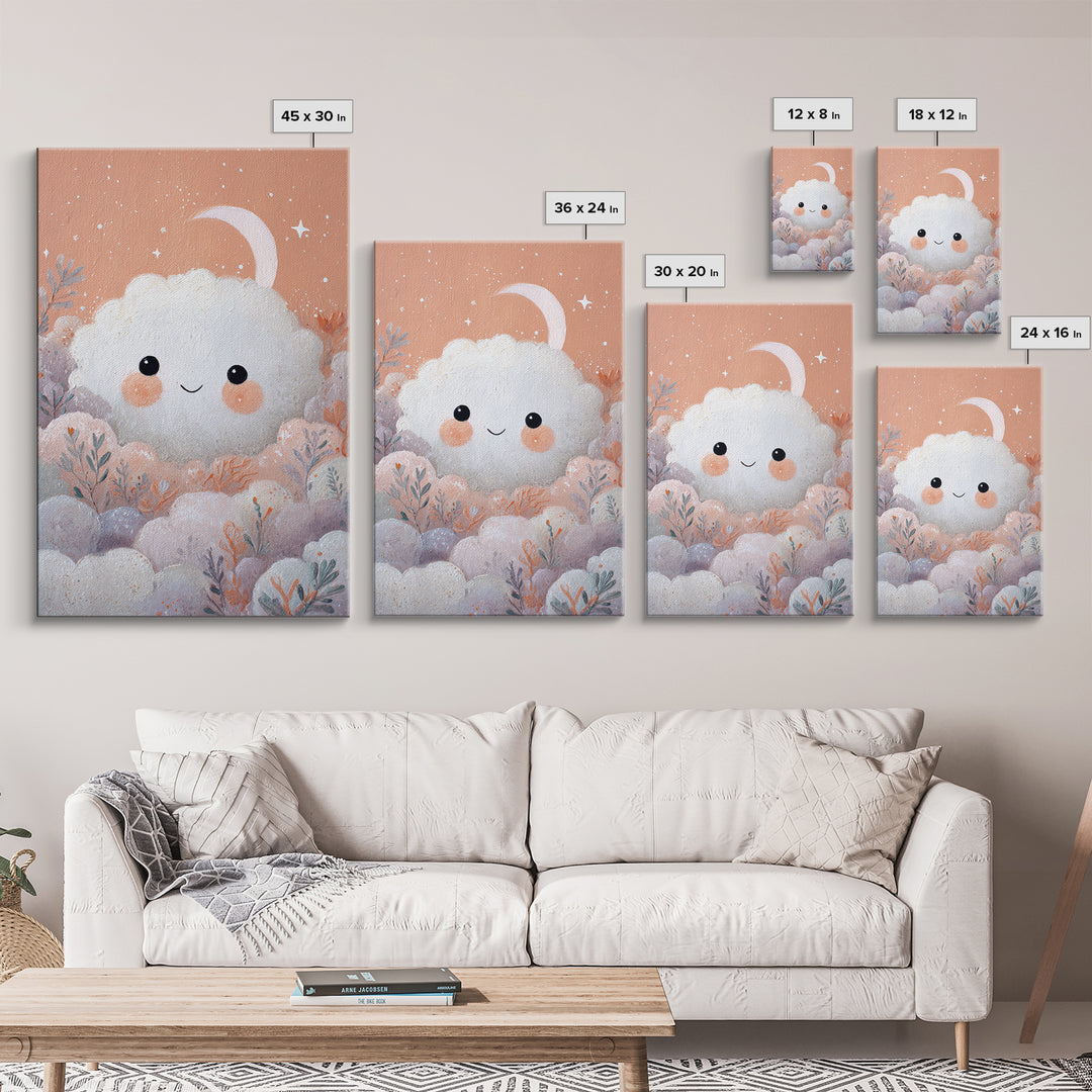 Moon and Stars Canvas Print, Nursery Art, Whimsical Wall Art, Nursery Decor, Abstract Art, Nursery, Minimalist Decor, NUR-2x3-11