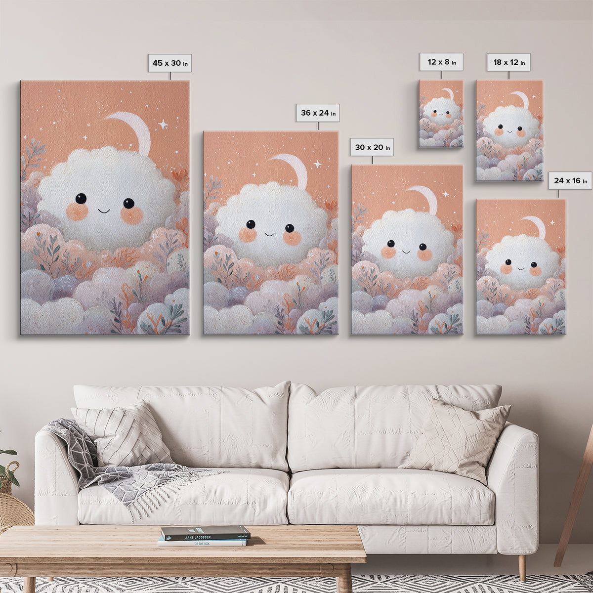 Moon and Stars Canvas Print, Nursery Art, Whimsical Wall Art, Nursery Decor, Abstract Art, Nursery, Minimalist Decor, NUR-2x3-11