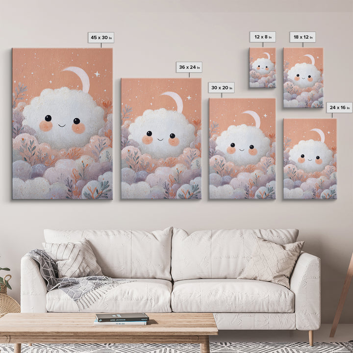 Moon and Stars Canvas Print, Nursery Art, Whimsical Wall Art, Nursery Decor, Abstract Art, Nursery, Minimalist Decor, NUR-2x3-11