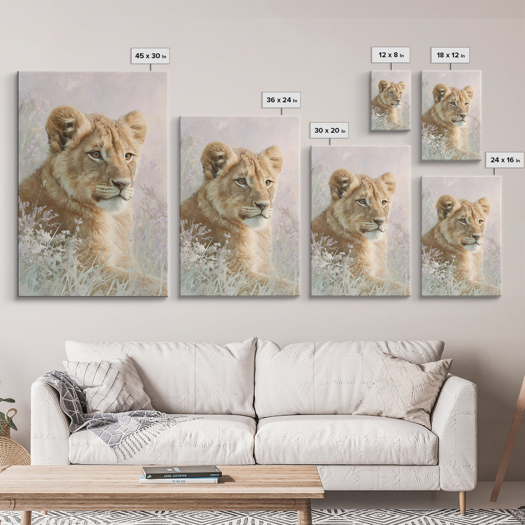 Lion Cub with Soft Golden Mane Framed Canvas Print, Nursery Art, Printable Wall Art, Nursery Decor, Abstract Art, Nursery, NUR-2x3-17