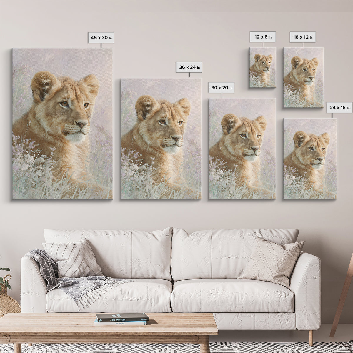 Lion Cub with Soft Golden Mane Framed Canvas Print, Nursery Art, Printable Wall Art, Nursery Decor, Abstract Art, Nursery, NUR-2x3-17