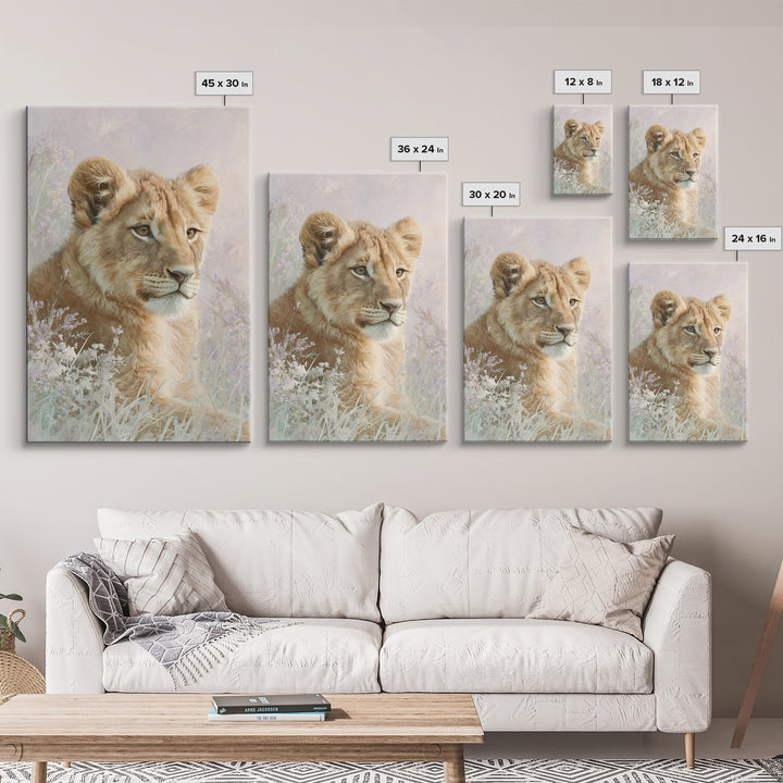 Lion Cub with Soft Golden Mane Framed Canvas Print, Nursery Art, Printable Wall Art, Nursery Decor, Abstract Art, Nursery, NUR-2x3-17