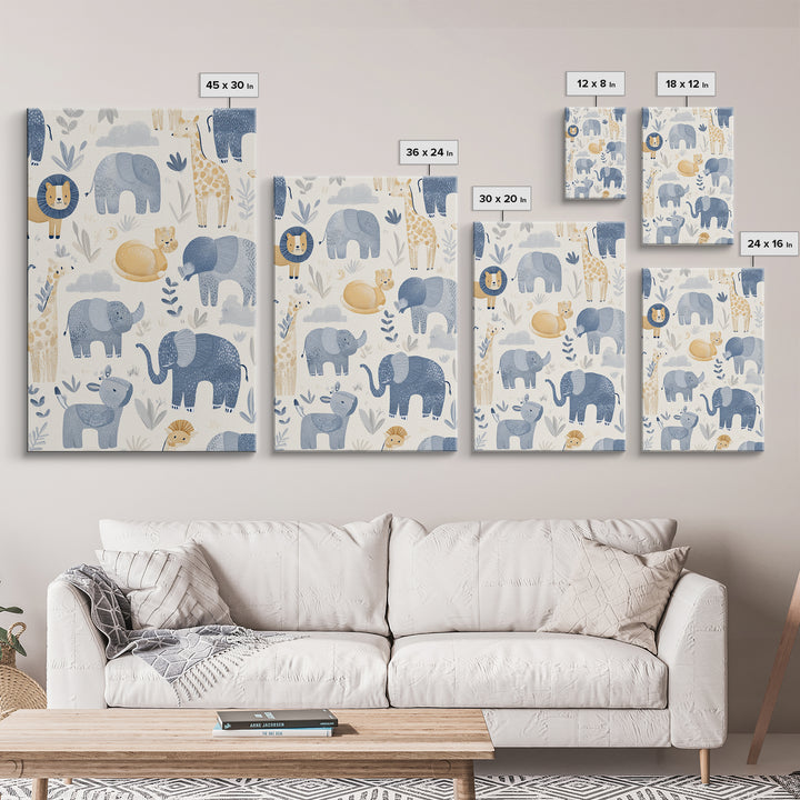 Pastel Jungle Animals Framed Canvas Print, Nursery Art, Statement Artwork, Nursery Decor, Abstract Art, Nursery, NUR-2x3-2