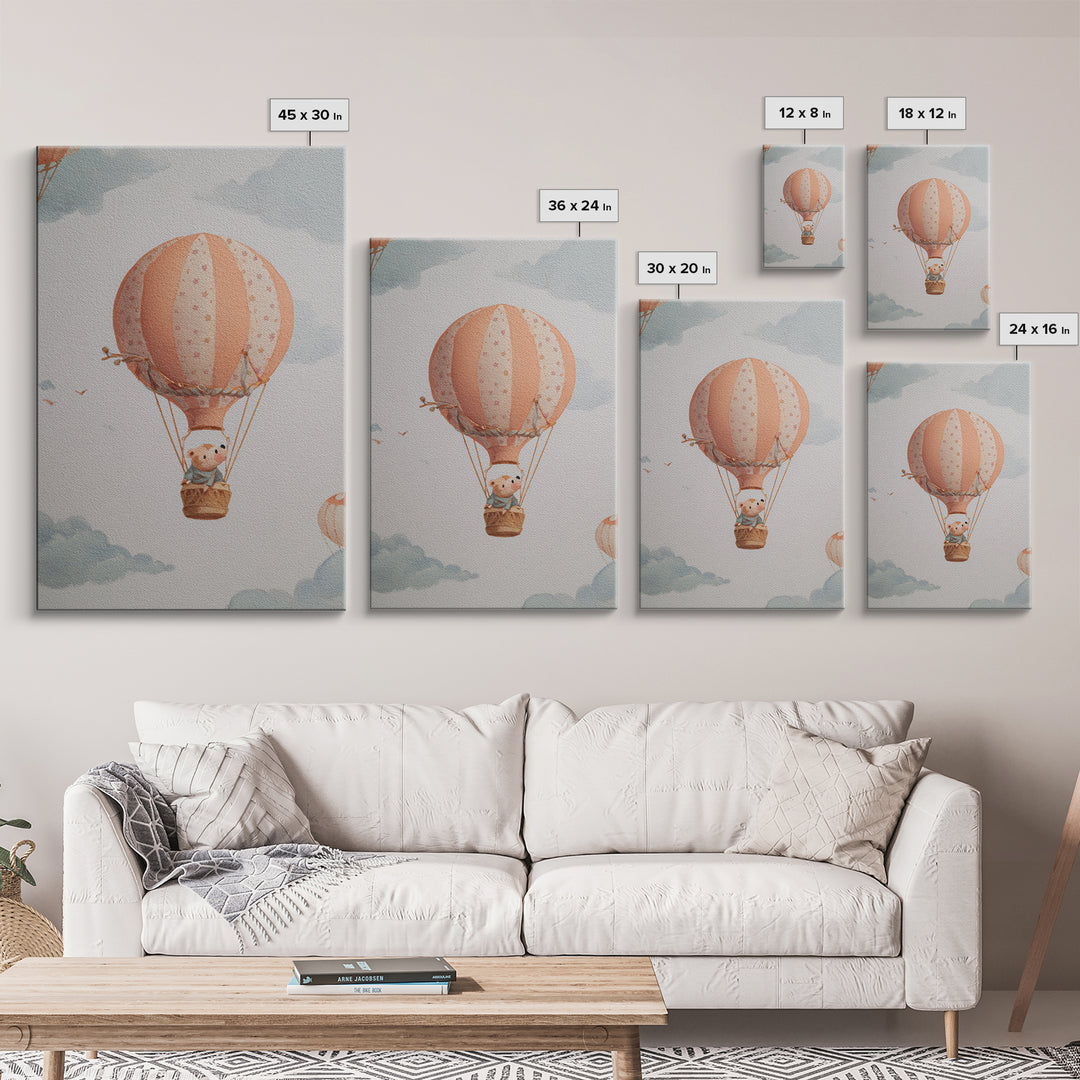 Floating Hot Air Balloon Framed Canvas Print, Nursery Art, Nursery Decor, Oil Painting, Nursery, Kids Wall Art, NUR-2x3-20