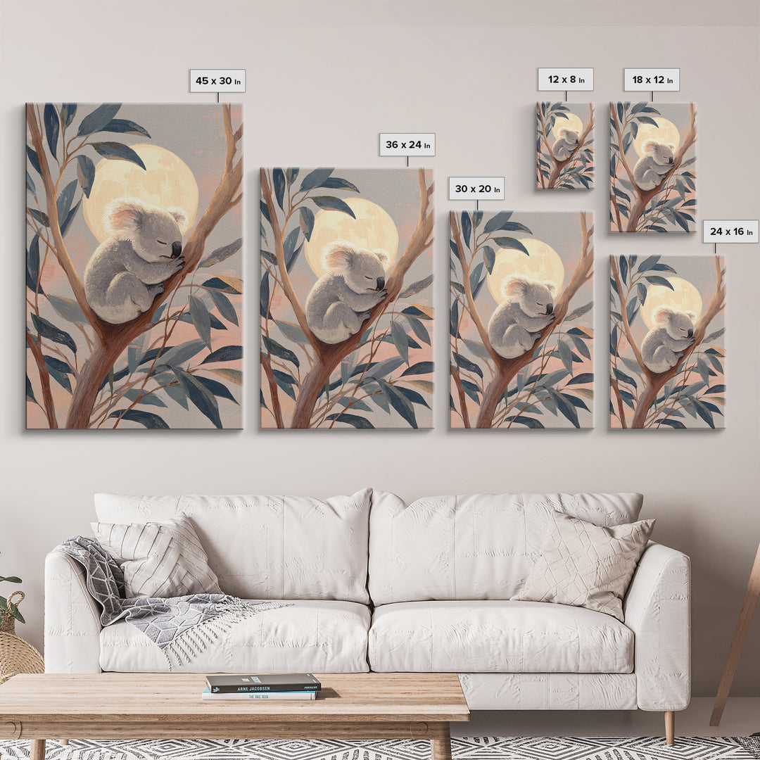 Sleeping Koala on Eucalyptus Branch Framed Canvas Print, Nursery Art, Contemporary Art, Nursery Decor, Fine Art, Nursery, NUR-2x3-21