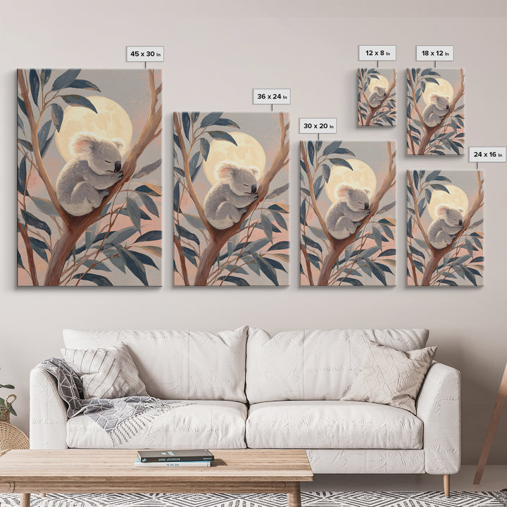 Sleeping Koala on Eucalyptus Branch Framed Canvas Print, Nursery Art, Contemporary Art, Nursery Decor, Fine Art, Nursery, NUR-2x3-21
