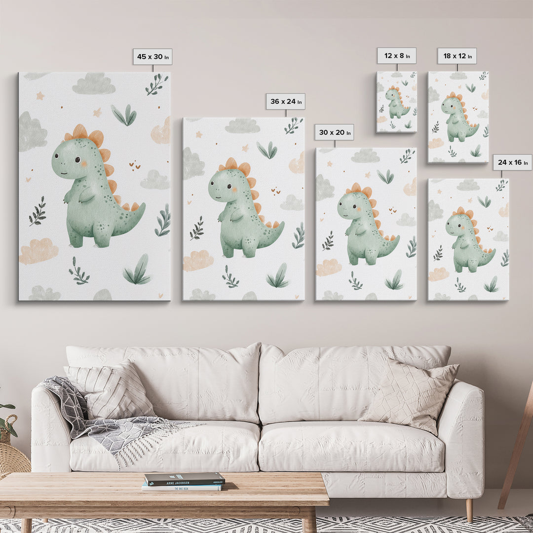 Tiny Dinosaur with Friendly Expression Canvas Print, Nursery Art, Luxury Decor, Nursery Decor, Nursery, Nursery Wall Art, NUR-2x3-23