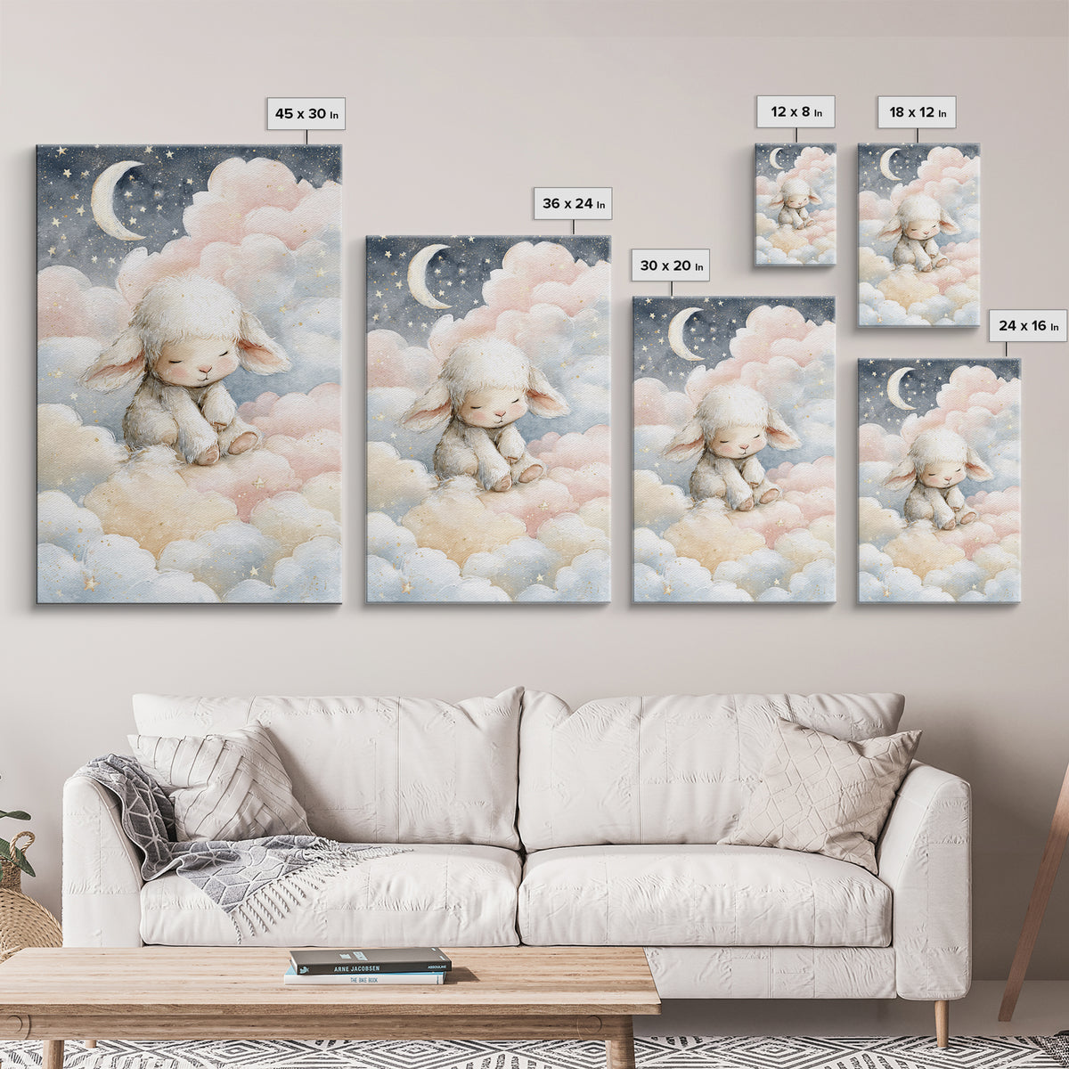Little Lamb under a Starry Sky Framed Canvas Print, Nursery Art, Kids Room Art, Nursery Decor, Fine Art, Nursery, NUR-2x3-3