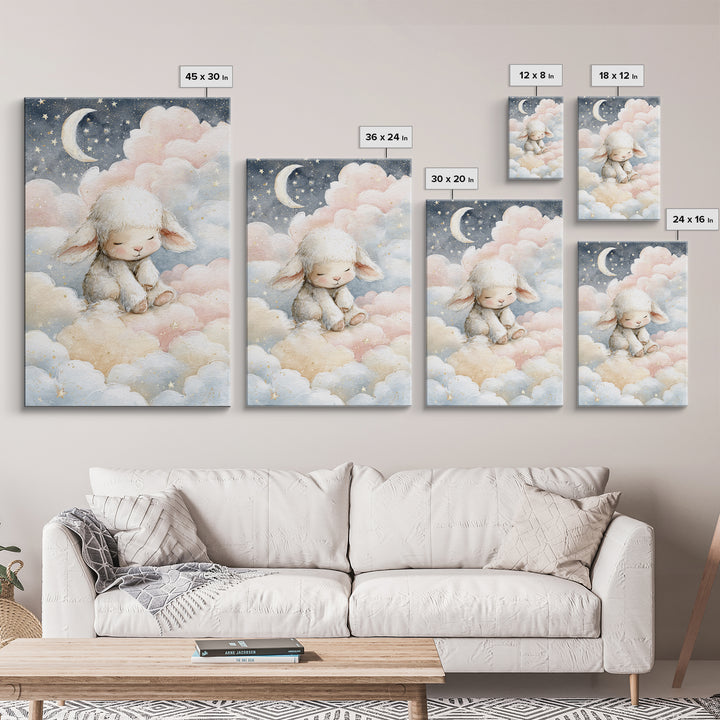 Little Lamb under a Starry Sky Framed Canvas Print, Nursery Art, Kids Room Art, Nursery Decor, Fine Art, Nursery, NUR-2x3-3