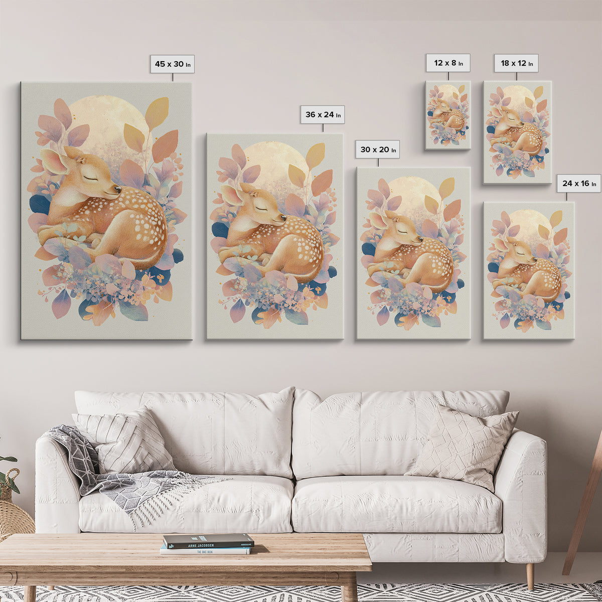 Deer Fawn Sleeping Canvas Print, Nursery Art, Fine Art Print, Nursery Decor, Fine Art, Nursery, Digital Art, Printable Wall Art, NUR-2x3-31
