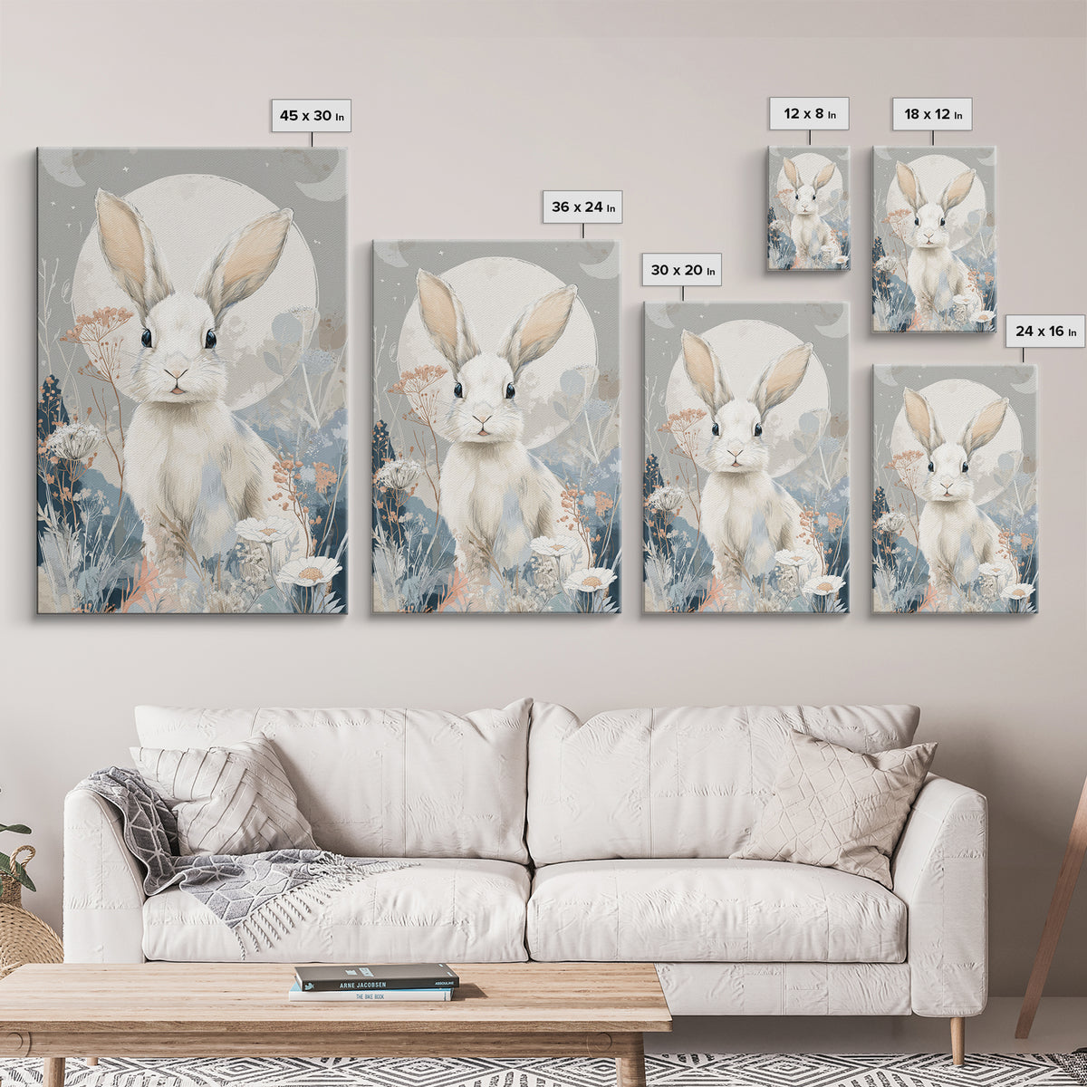Soft Bunny in a Wildflower Meadow Framed Canvas Print, Nursery Art, Digital Art, Nursery Decor, Nursery, Girl Nursery Decor, NUR-2x3-37