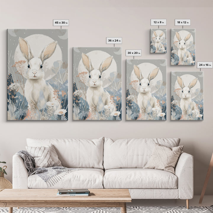 Soft Bunny in a Wildflower Meadow Framed Canvas Print, Nursery Art, Digital Art, Nursery Decor, Nursery, Girl Nursery Decor, NUR-2x3-37