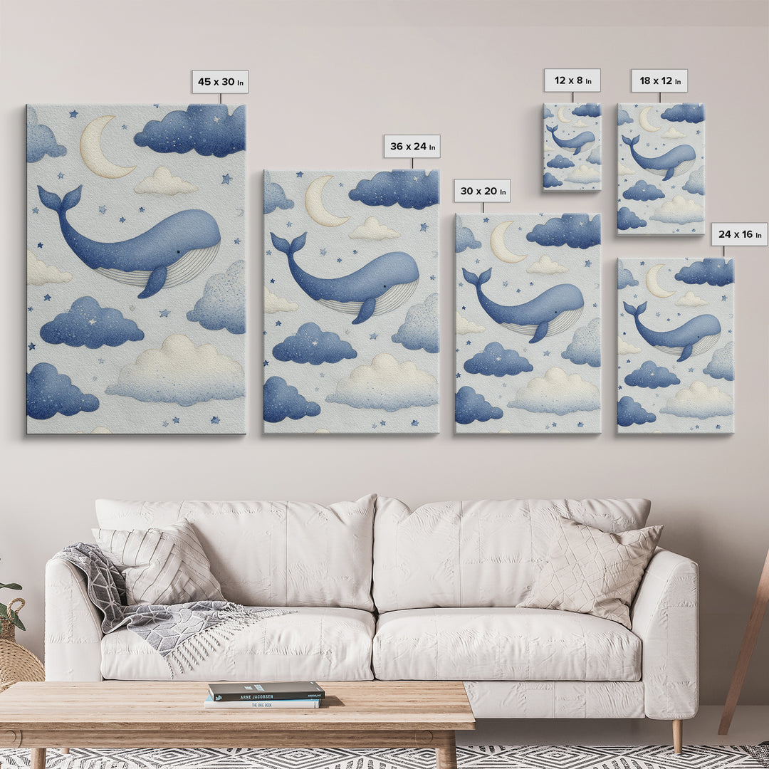 Whale and Tiny Stars Canvas Print, Nursery Art, Modern Decor, Nursery Decor, Fine Art, Nursery, Art Print, Digital Art, NUR-2x3-40