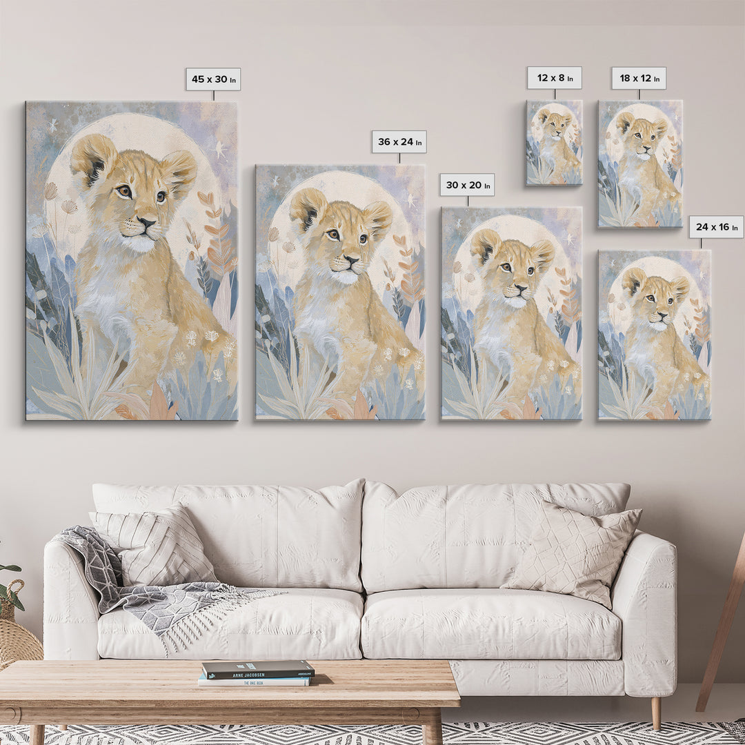 Lion Cub with Soft Golden Mane Framed Canvas Print, Nursery Art, Printable Wall Art, Nursery Decor, Abstract Art, Nursery, NUR-2x3-41