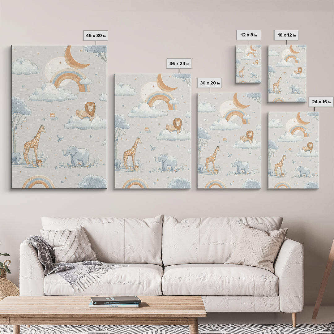 Animal Alphabet Scene Without Readable Letters Framed Canvas Print, Nursery Art, Contemporary Art, Nursery Decor, Nursery, NUR-2x3-43