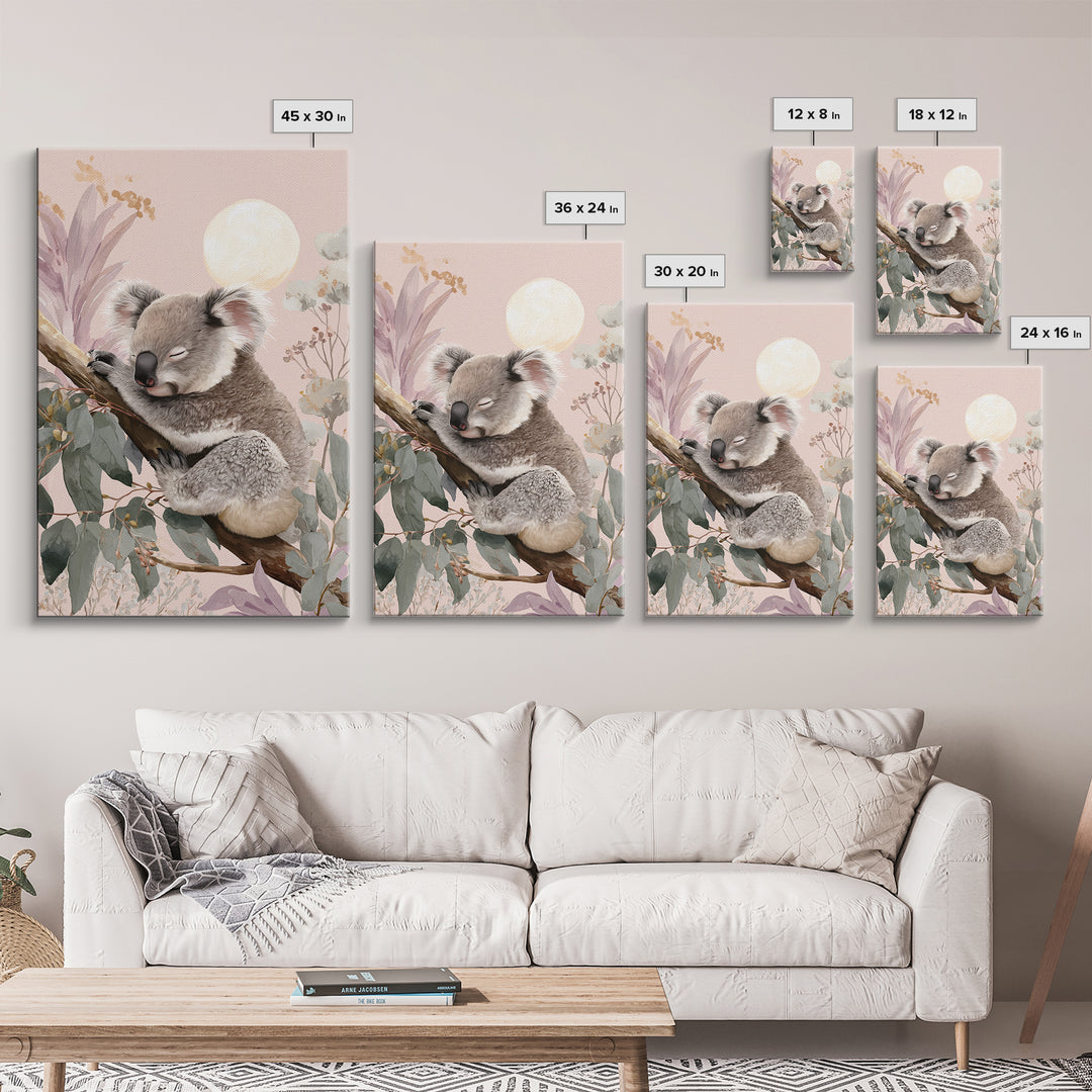 Sleeping Koala on Eucalyptus Branch Canvas Print, Nursery Art, Wall Hangings, Nursery Decor, Oil Painting, Nursery, NUR-2x3-45