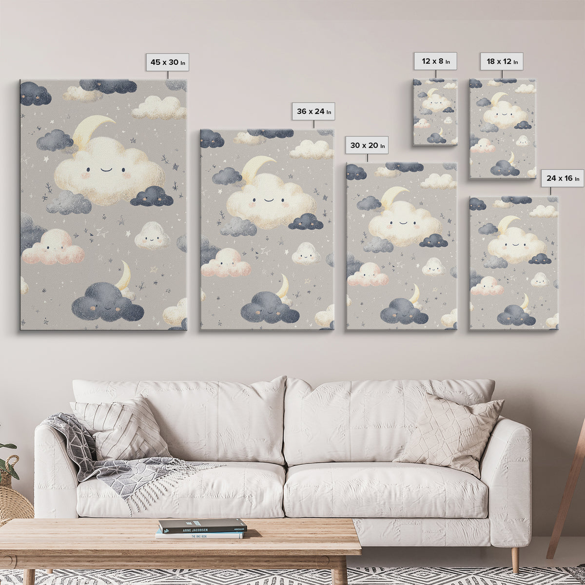 Moon and Stars Framed Canvas Print, Nursery Art, Digital Art, Nursery Decor, Oil Painting, Nursery, Girl Nursery Decor, NUR-2x3-59