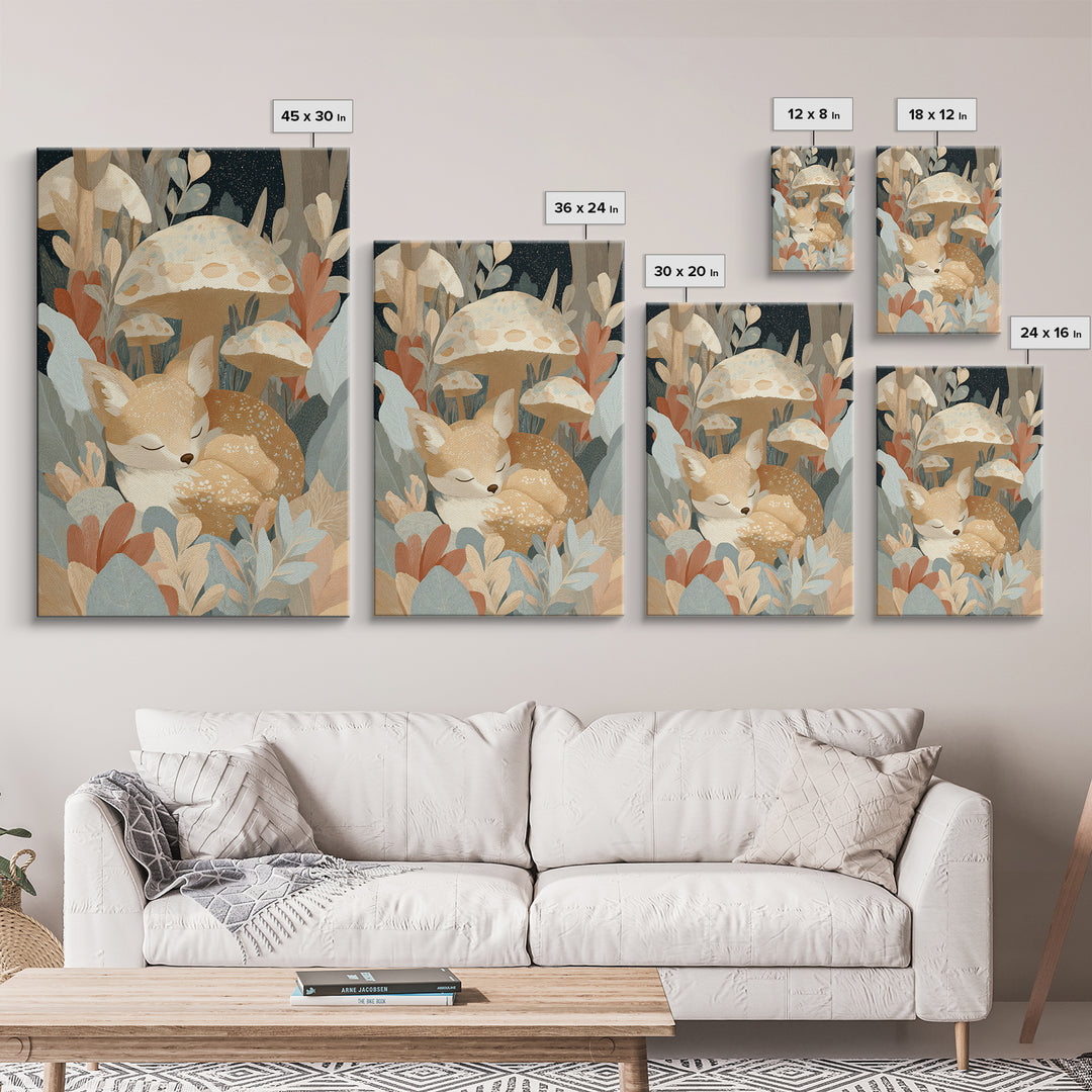 Woodland Fox Tucked Framed Canvas Print, Nursery Art, Wall Art, Nursery Decor, Nursery, Nursery Prints, Playroom Decor, NUR-2x3-60