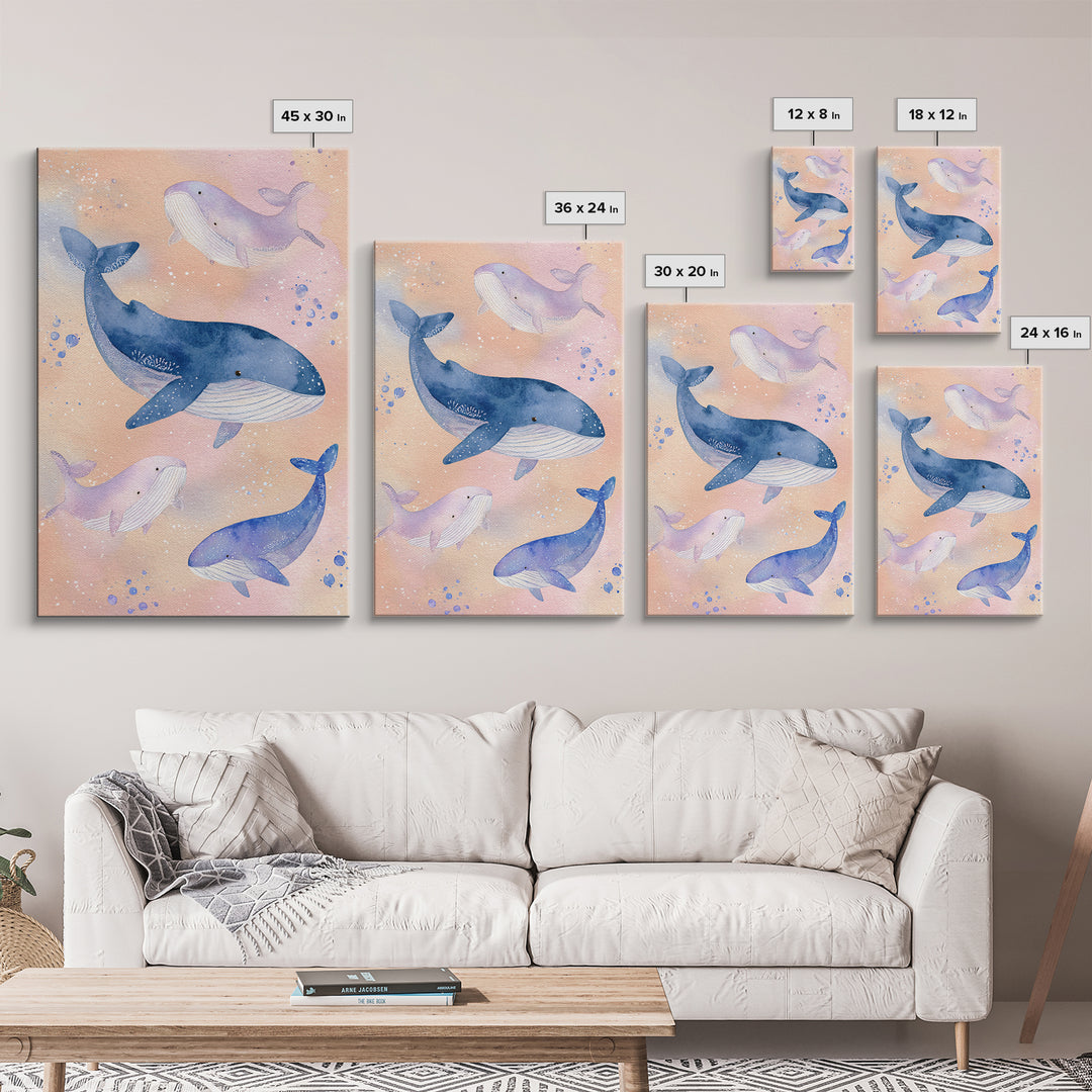 Whale and Tiny Stars Framed Canvas Print, Nursery Art, Room Decor, Nursery Decor, Nursery, Printable Art, Wall Art Print, NUR-2x3-64
