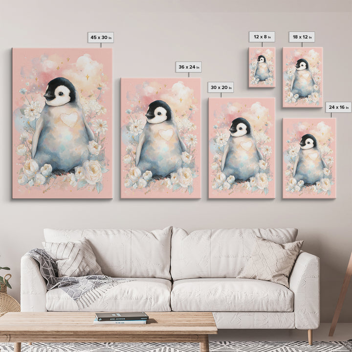 Penguin Holding a Little Heart Shape Canvas Print, Nursery Art, Wall Decor, Nursery Decor, Fine Art, Nursery, Playroom Decor, NUR-2x3-66