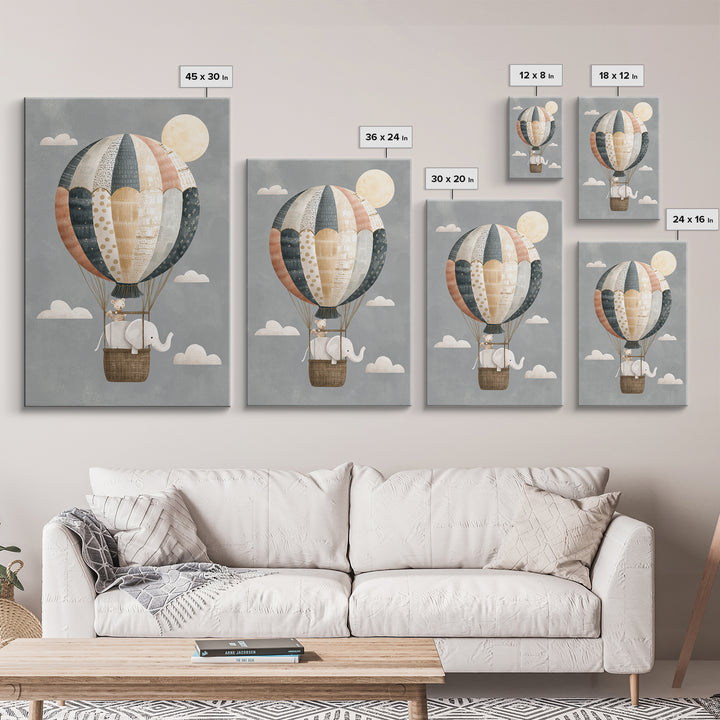 Floating Hot Air Balloon Framed Canvas Print, Nursery Art, Printable Art, Nursery Decor, Fine Art, Nursery, Watercolor Print, NUR-2x3-68
