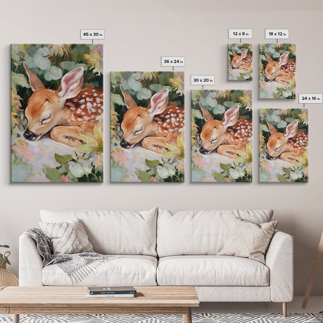 Deer Fawn Sleeping Canvas Print, Nursery Art, Playroom Wall Art, Nursery Decor, Fine Art, Nursery, Statement Artwork, NUR-2x3-7