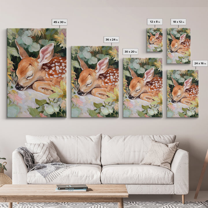 Deer Fawn Sleeping Canvas Print, Nursery Art, Playroom Wall Art, Nursery Decor, Fine Art, Nursery, Statement Artwork, NUR-2x3-7