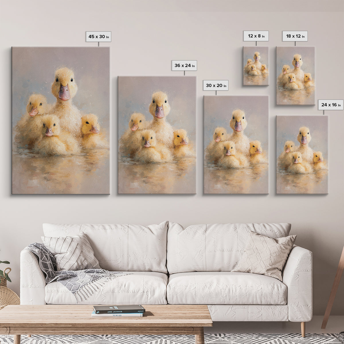 Ducklings Following a Mother Duck Canvas Print, Nursery Art, Art Print, Nursery Decor, Fine Art, Nursery 470, Wall Art Set of, NUR-2x3-70