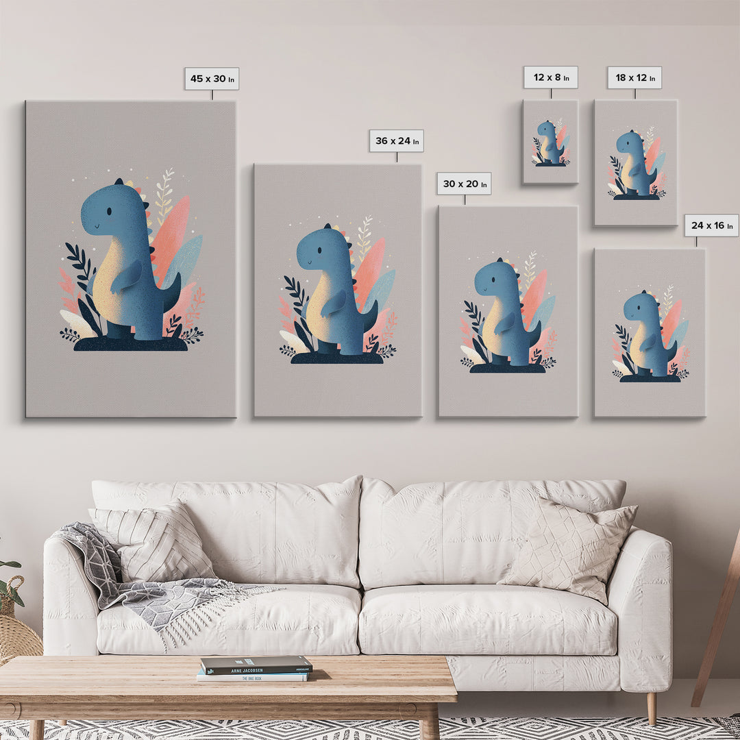 Tiny Dinosaur with Friendly Expression Canvas Print, Nursery Art, Nursery Decor, Nursery, Kids Wall Art, Woodland Nursery, NUR-2x3-71
