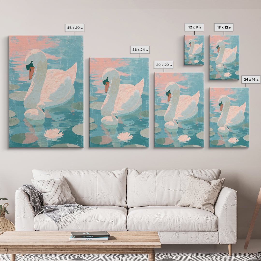 Swan and Cygnet Canvas Print, Nursery Art, Nursery Decor, Oil Painting, Nursery, Wall Art Print, Nursery Wall Decor, NUR-2x3-72