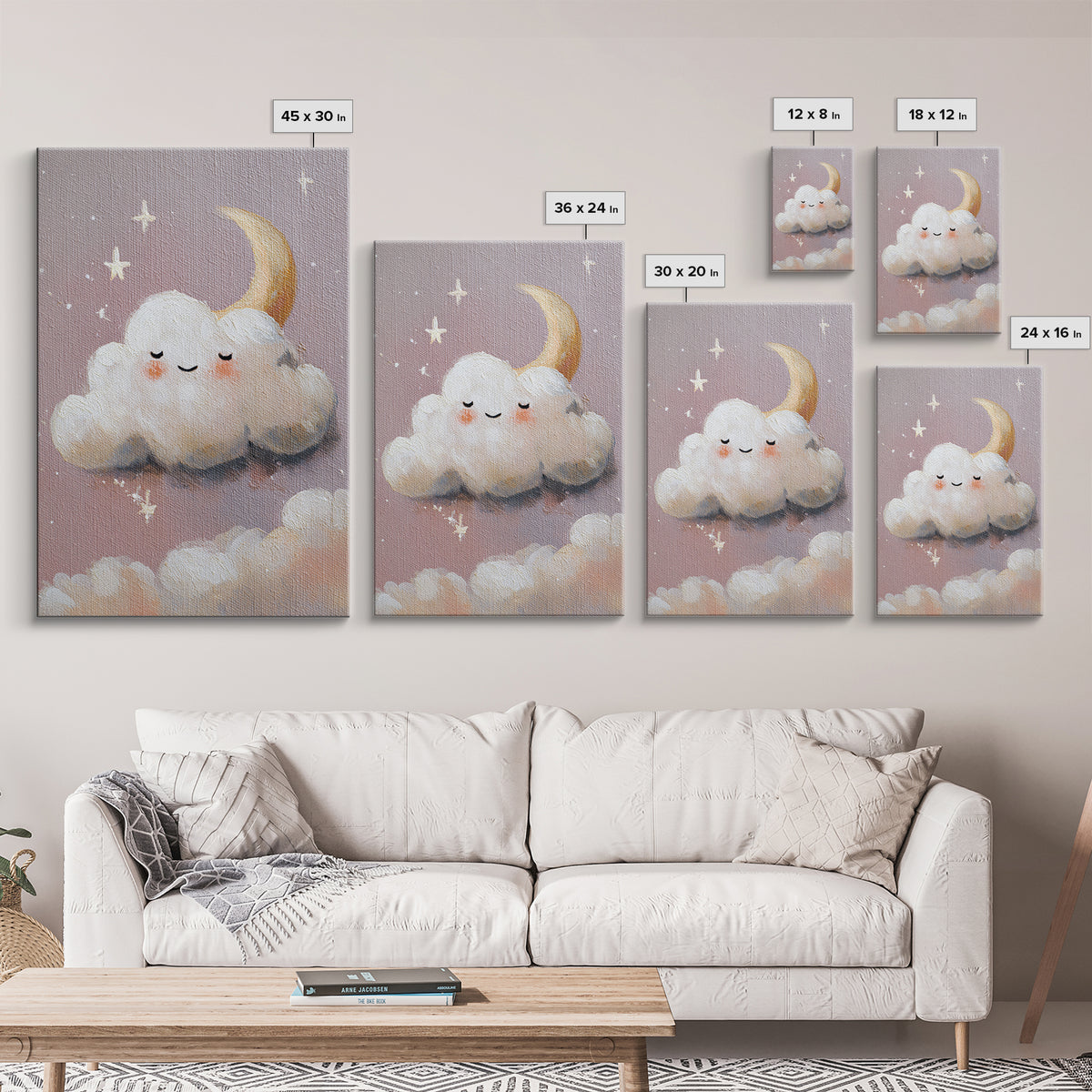 Moon and Stars Framed Canvas Print, Nursery Art, Wall Art Set of 3, Nursery Decor, Abstract Art, Nursery, Dinosaur Wall Art, NUR-2x3-83