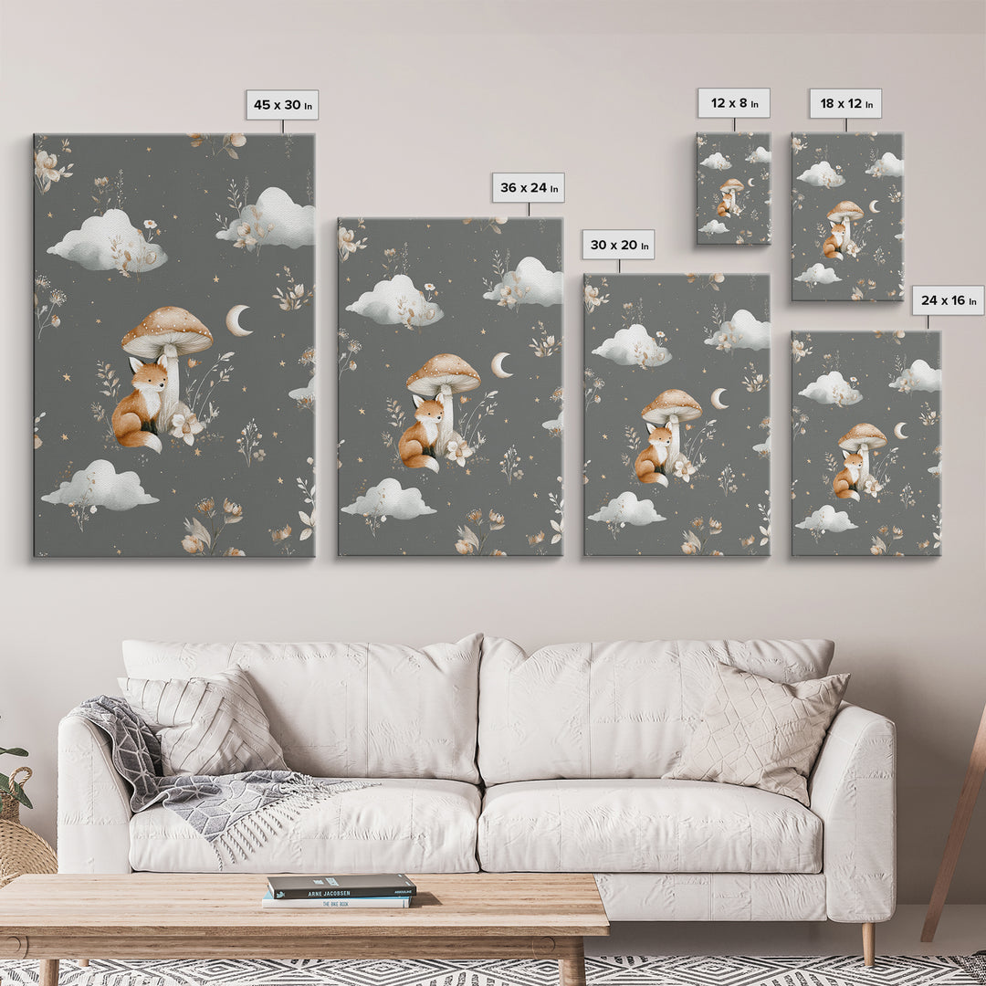 Woodland Fox Tucked Framed Canvas Print, Nursery Art, Playroom Wall Art, Nursery Decor, Fine Art, Nursery, Statement Artwork, NUR-2x3-84